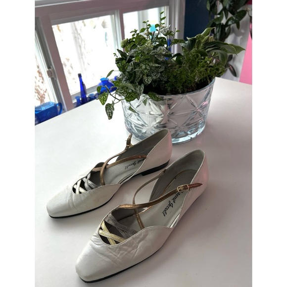 Margaret Jerrold 8.5 / Bone Leather D'Orsay Flats / Mixed Metallic Art Deco - Picture 5 of 16